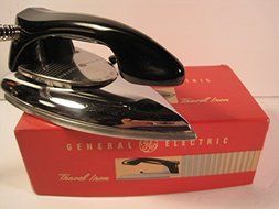 Vintage General Electric Travel Iron, Fabric Cord, Original Box, 1950's, Bakelite Handle