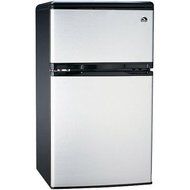 3.2 Cubic Feet, 2-Door Adjustable Thermostat, Refrigerator and Freezer, Stainless Steel, Silver N2