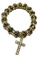 Gold Black Crystals Beads Hand Bracelet Zircons Stones With Cross Holy Land