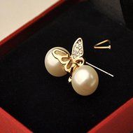 New Fashion Jewelry Women Crystal Gold Butterfly Pearl Ear Stud Earrings Gift