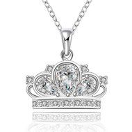 Women 925 Sterling Silver Plated Crown Fashion Pendant Necklace Chain Jewelry