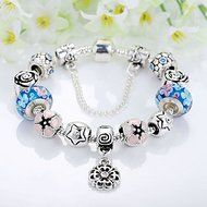 European 925 Glass Bead Charms Bracelet With Crystal Fit Women Christmas Jewelry