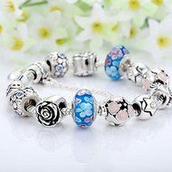 European 925 Glass Bead Charms Bracelet With Crystal Fit Women Christmas Jewelry N2