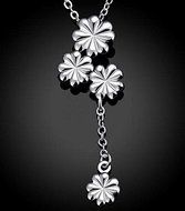 Women 925 Sterling Silver Long Chain Flower Pendant Crystal Necklace Jewelry