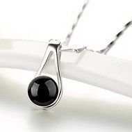 New 925 Silver Black Onyx Pendant Necklace Girls Fashion Jewelry