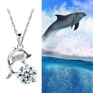 Jumping Dolphins Silver Rhinestone Creative Charm Necklace Pendant Love Souvenir N2