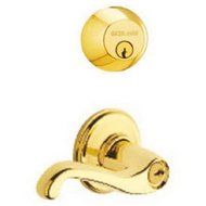 Schlage FB50N V FLA 505 B60 Single Cylinder Deadbolt and F51 Keyed Entry Flair Lever Keyed Alike, Bright Brass...