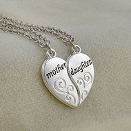 2PCS/SET Mother Daughter Silver Love Heart Pendant Necklace Chain Family Gift N2