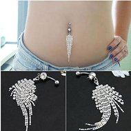 Hot Rhinestone Tassel Navel Dangle Button Belly Ring Bar Body Piercing Jewelry N3