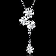 Women 925 Sterling Silver Long Chain Flower Pendant Crystal Necklace Jewelry N2