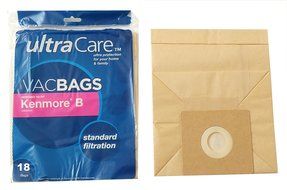 18 Genuine Kenmore Type B 850023 Ultracare Vacuum Bags, 6 Packs of 3 Bags, 18 Total.
