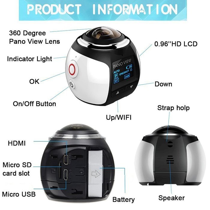 OVTECH Wireless 360 Degree Panoramic Camera 3D VR Action Sports Camera Wifi 16MP 4K HD 30fps Waterproof 230&deg; Lens... N2