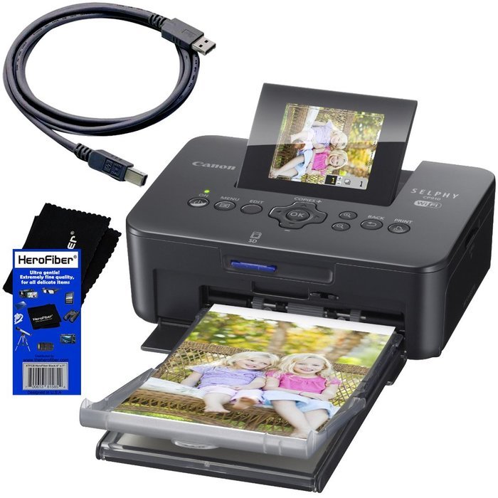 Canon SELPHY CP910 Black Portable Wireless Compact Photo Color Printer + USB Printer Cable + HeroFiber Ultra Gentle...