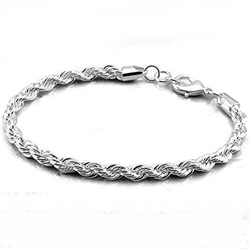 Fashion Womens 925 Sterling Silver Twisted Rope Chain Bracelet Jewelry