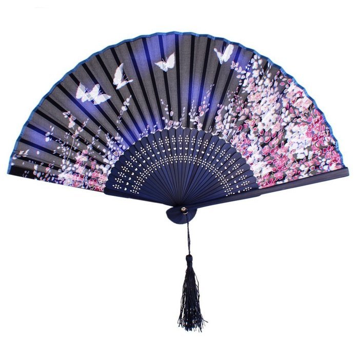 Hollow Rib Flower Hand Fan Folding Fan Pocket Fan (Blue) N3