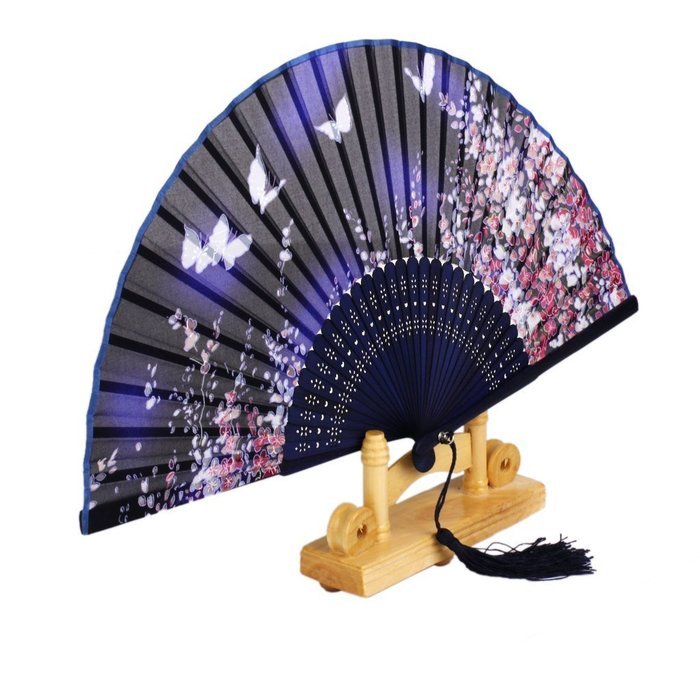 Hollow Rib Flower Hand Fan Folding Fan Pocket Fan (Blue) N4