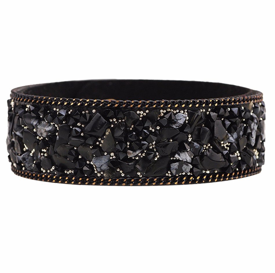 Gaobei Handmade Punk Style Womens Bangle Natural Crystals Stones and Crystal Inlay Soft Velvet Leather Wrap Bracelets N2