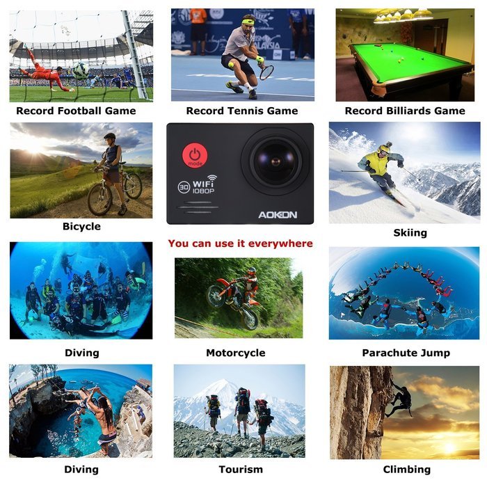 Aokon Action Camera SJ7000 Sports Waterproof Camera 1080P 12M HD Helmet Motorcycle Underwater Cam - 170&deg;Wide Angle... N18