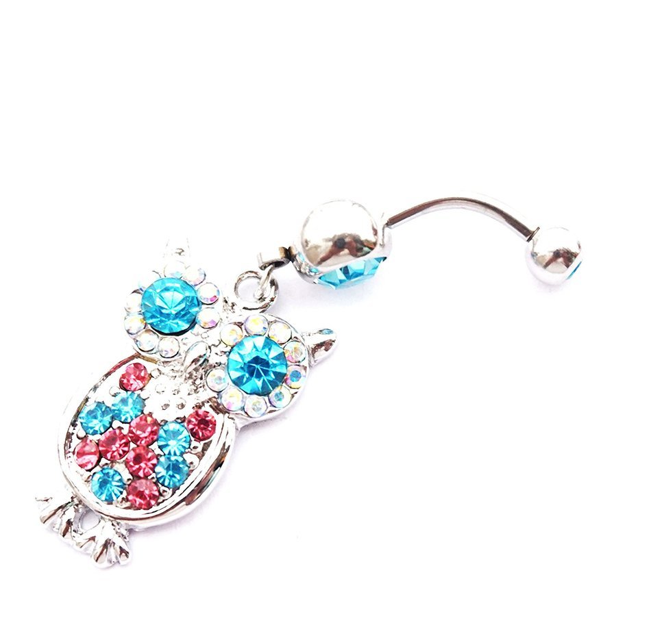 Dedegui 14g Multicolor Owl Dangling Belly Button Navel Ring Body Piercing Jewelry