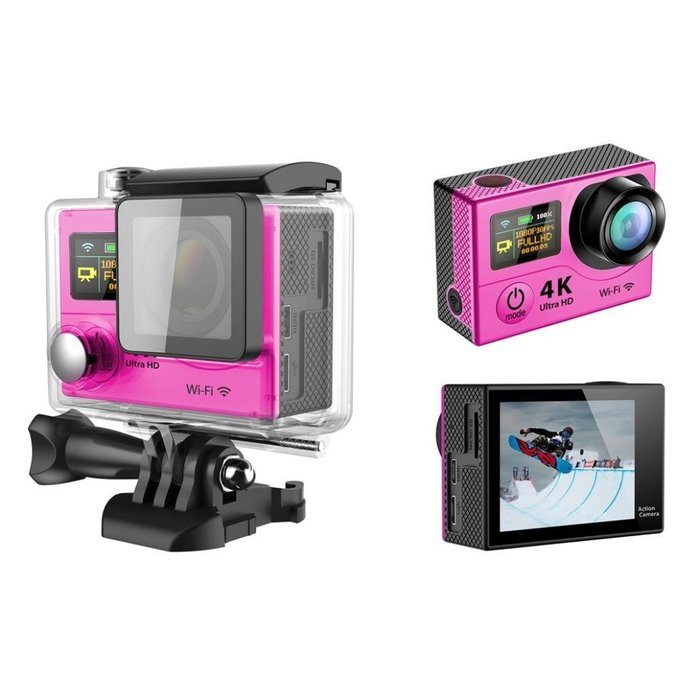 TONSEE Sport Camera H3 Ultra 4K HD 2.0 Inch Screen Action Camera Waterproof 30m, Hot Pink