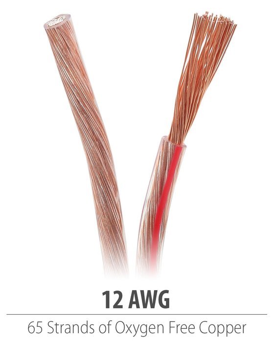 Fosmon [12 Gauge | 50ft] AWG Copper-Clad Aluminum (CCA) Speaker Wire with Red Polarity Mark N15