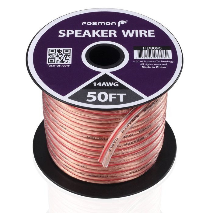 Fosmon [12 Gauge | 50ft] AWG Copper-Clad Aluminum (CCA) Speaker Wire with Red Polarity Mark N17