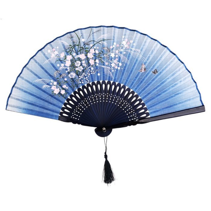 Hollow Rib Flower Hand Fan Folding Fan Pocket Fan (Blue) N6