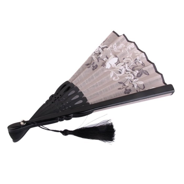 Linen Butterfly Flowers Hand Fan Lacquer Handle Folding Fan Gray free ...