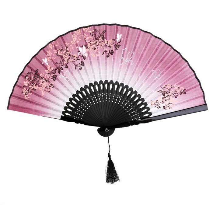 Hollow Rib Flower Hand Fan Folding Fan Pocket Fan (Blue) N12