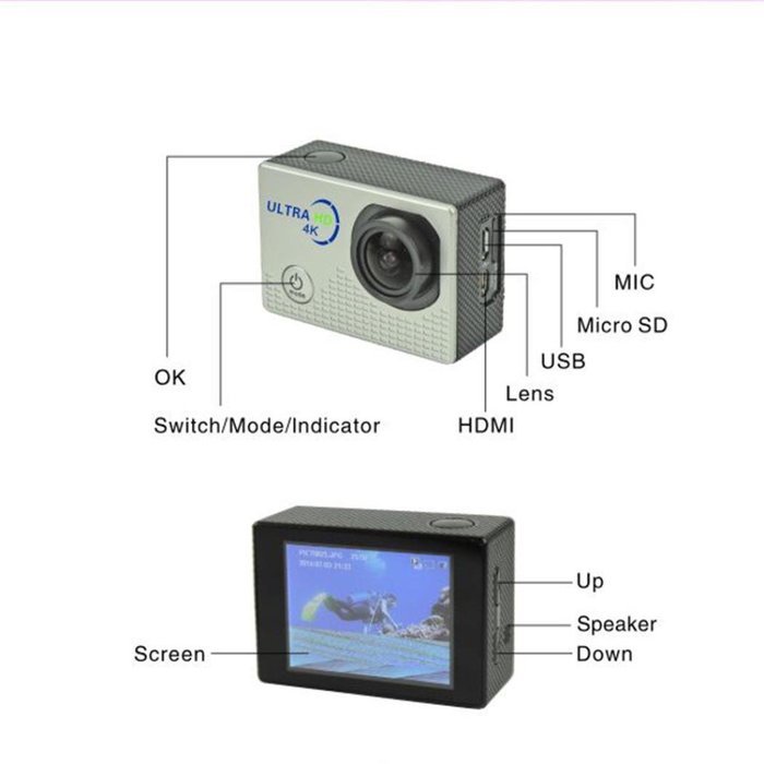 Boddenly Pro5000 HD Wifi 2.0LTPS 170&deg; Wide Angle Lens Sports Action Camera Kit (Golden+WiFi) N3