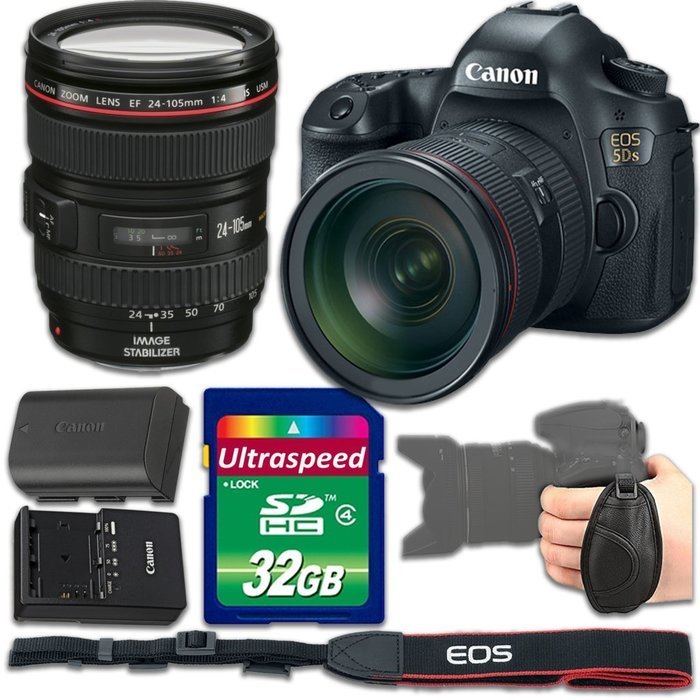 Canon EOS 5DS DSLR Camera Bundle with Canon EF 24-105mm f/4L IS USM Lens + 32gb Memory SD Card + Grip Strap -...