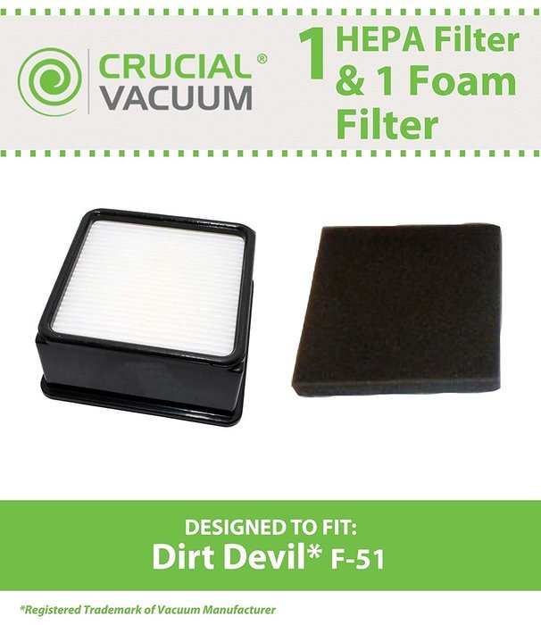 1 Dirt Devil F51 HEPA Filter & 1 Foam Filter Fits Dirt Devil Ultra Cyclonic Upright Vacuum Model UD70010, Compare...