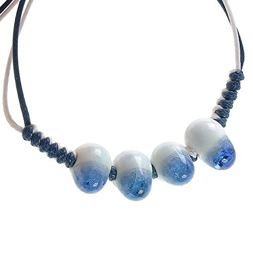Porcelain Jewelry Ice Crack Blue Ceramic Bead Rope Chain Handmade Bracelet