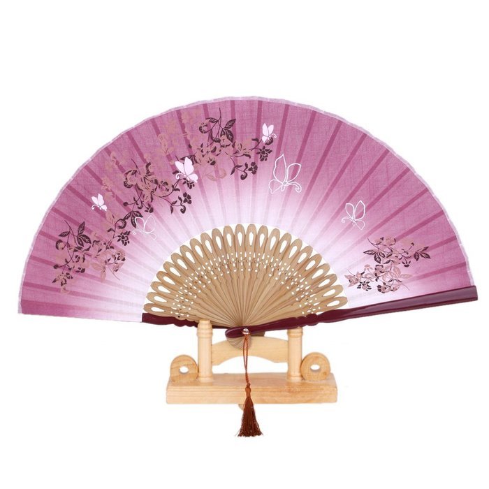 Vintage Flax Leaf Butterfly Bamboo Hand Fan Lady's Fan Pocket Fan - Purple N7