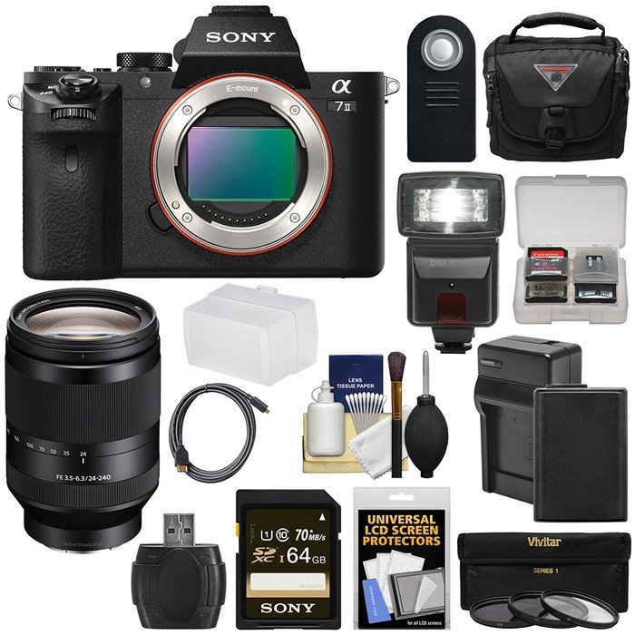 Sony Alpha A7 II Digital Camera Body with FE 24-240mm OSS Lens + 64GB Card + Battery + Charger + Case + Flash... N2
