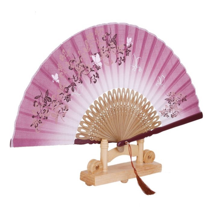 Vintage Flax Leaf Butterfly Bamboo Hand Fan Lady's Fan Pocket Fan - Purple N8