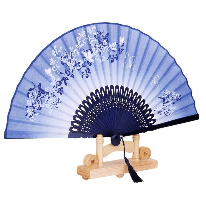 Vintage Flax Leaf Butterfly Bamboo Hand Fan Lady's Fan Pocket Fan - Purple N9