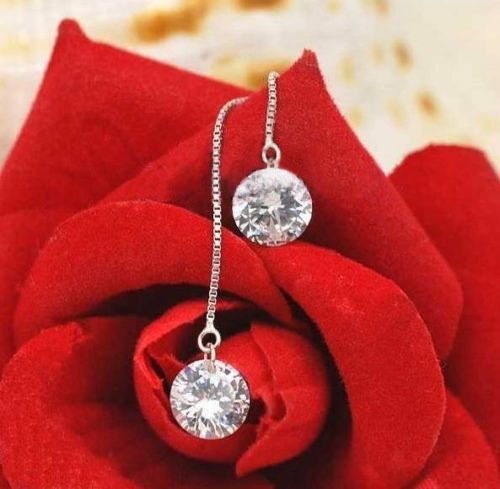 Fashion 18k White Gold GP Crystal 3A CZ lady Earrings ear line HOT Silver Plated