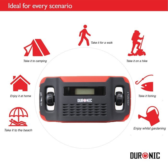 Duronic Apex Digital Display Hand Crank Self-powered Solar Powered AM/FM Radio with Alarm Clock Torch & Phone... N7