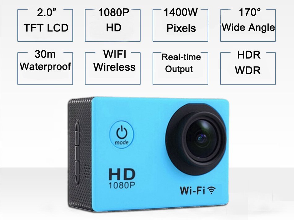 CXTX WIFI Wireless Mini 1080P HD 30-Meter Waterproof Sports DV Full 2.0" LCD 170&deg; Wide Angle Lens Video outdoor... N8