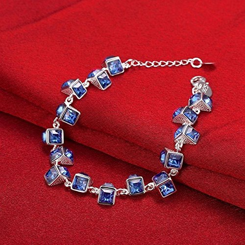 925 Silver Plated Blue Gem Women Wedding Sapphire Bracelet Bangle Jewelry N2