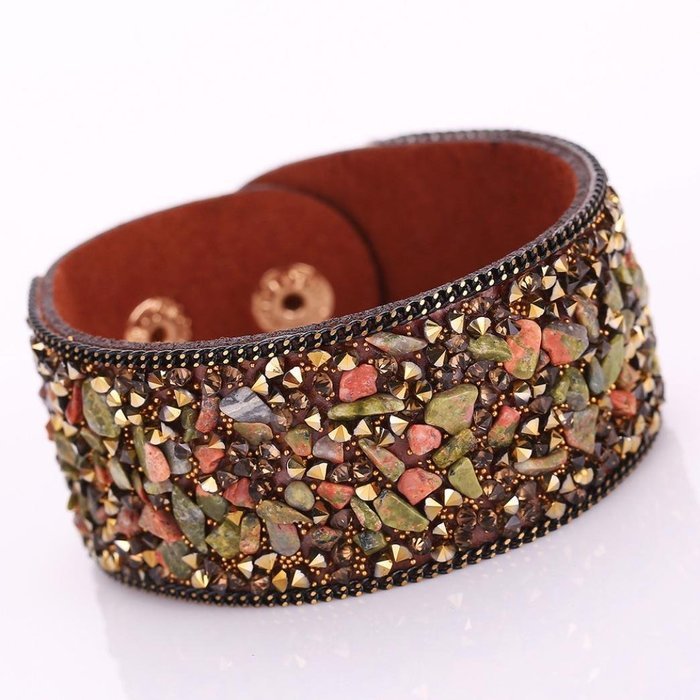 AutumnFall&reg; Womens Simulated Gemstones Beaded Leather Wrap Around Bracelet (Black)