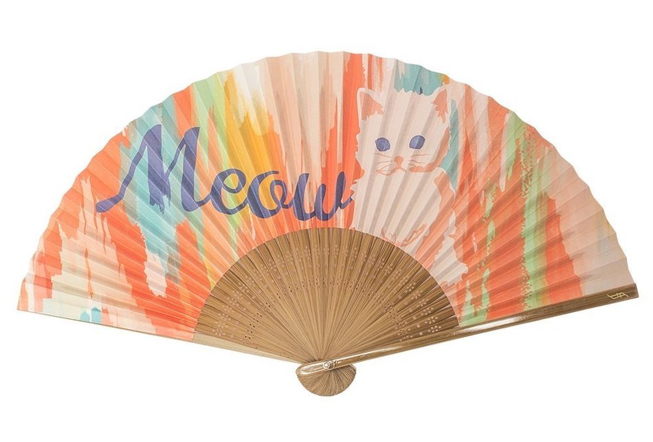 Fine & Folded Folding Hand Fan - iKat & Kitten - with fabric carrying case