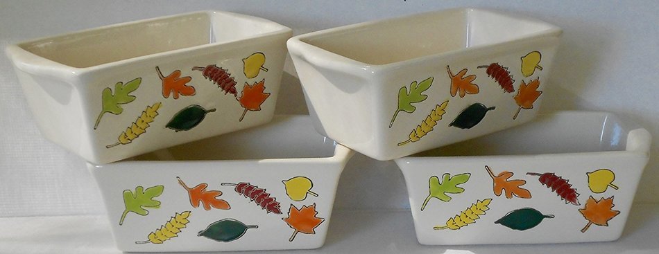 Stoneware Mini Loaf Pans - 4 Pans (Autumn Harvest Theme) (Autumn Leaves) N4