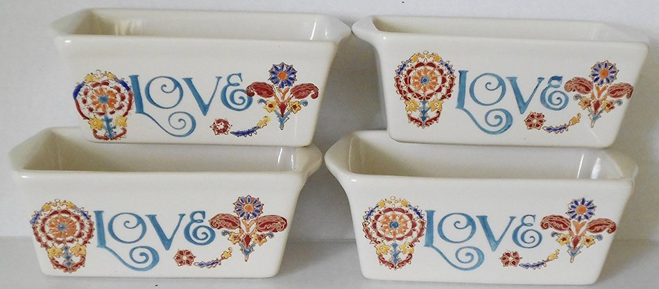 Stoneware Mini Loaf Pans - 4 Pans (Autumn Harvest Theme) (Autumn Leaves) N5