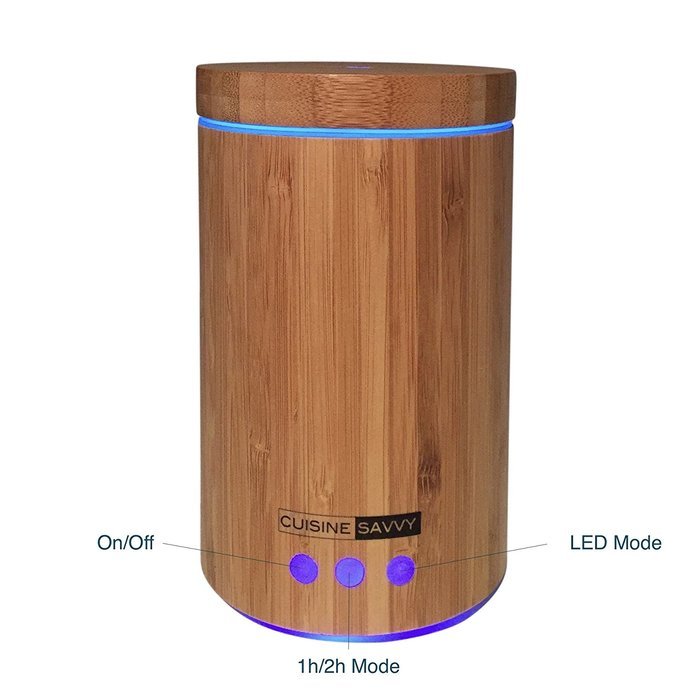 Real Bamboo Essential Oil Diffuser Featuring Waterless Auto Shut-off and Night Light Display by Cuisine Savvy