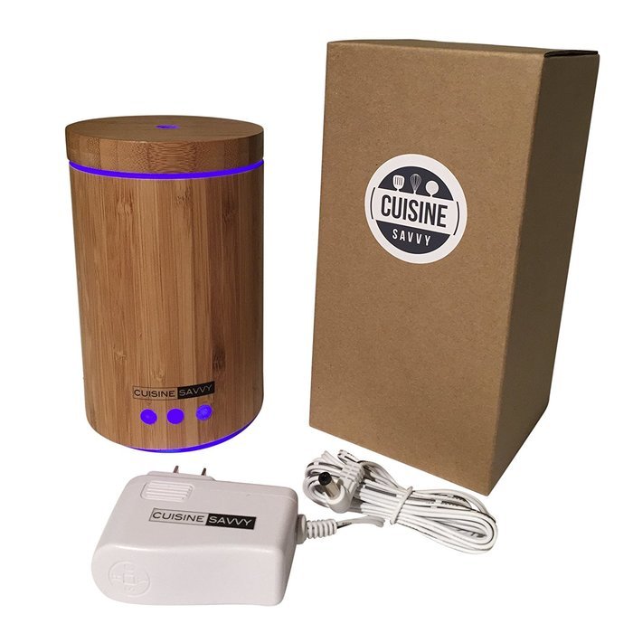Real Bamboo Essential Oil Diffuser Featuring Waterless Auto Shut-off and Night Light Display by Cuisine Savvy N2