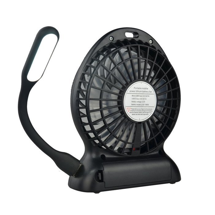 Baaaq Mini USB 3 Speeds Rechargeable Portable Table Fan with Emergency Power Bank, Black N3