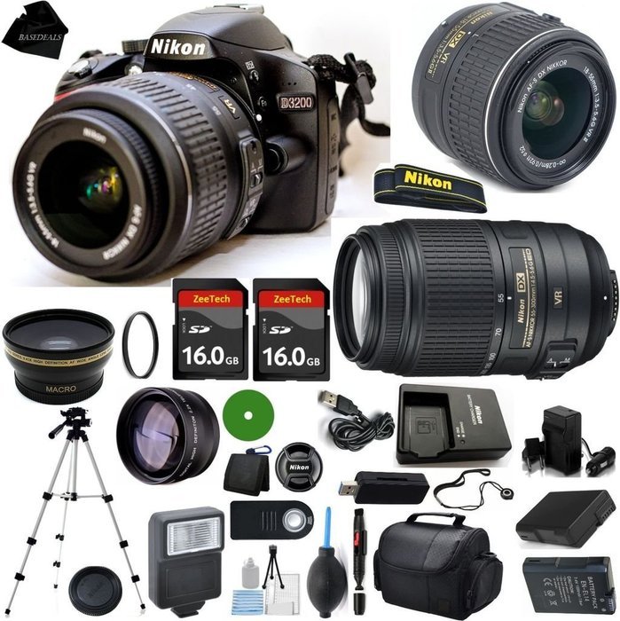 D3200 24.2 MP CMOS Digital SLR, NIKKOR 18-55mm f/3.5-5.6 Auto Focus-S DX VR, AF-S NIKKOR 55-300mm f/4.5-5.6G ED... N3