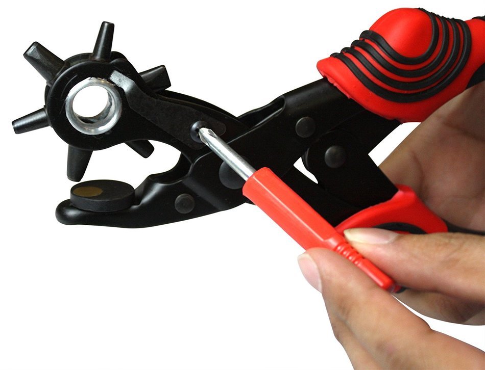 Nouventi Leather hole punch - Heavy duty puncher tool with 6 sizes on revolving head - Requires less strength...